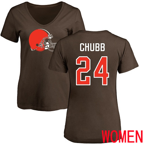 Cleveland Browns Nick Chubb Women Brown Jersey #24 NFL Football Name and Number Logo T Shirt